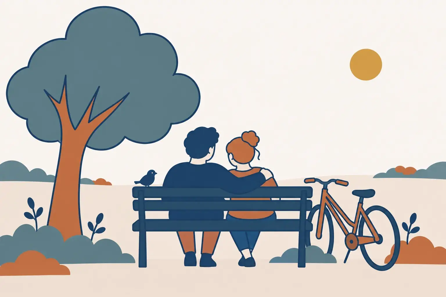Zwei Erwachsene auf einer Parkbank unter einem Baum – Illustration zum Rechner Vorsorgekapital